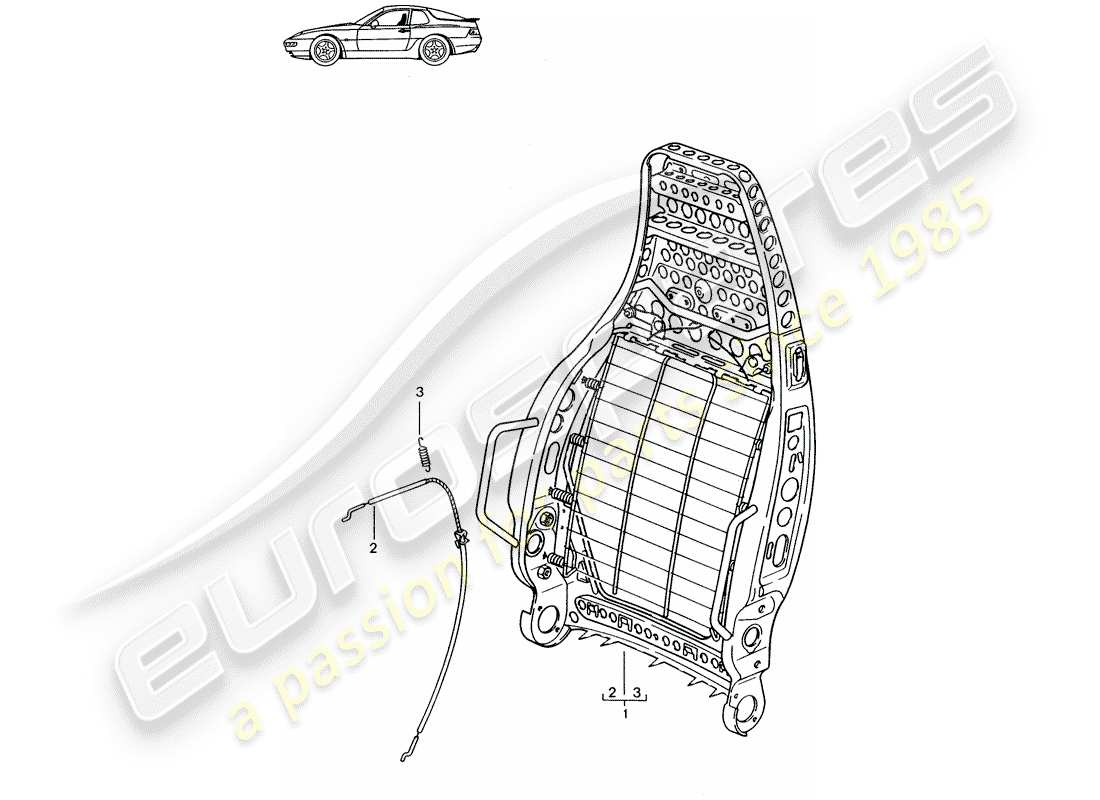 Porsche Seat 944/968/911/928 (1994) SPORTS SEAT - BACKREST FRAME - D - MJ 1992>> - MJ 1995 Part Diagram