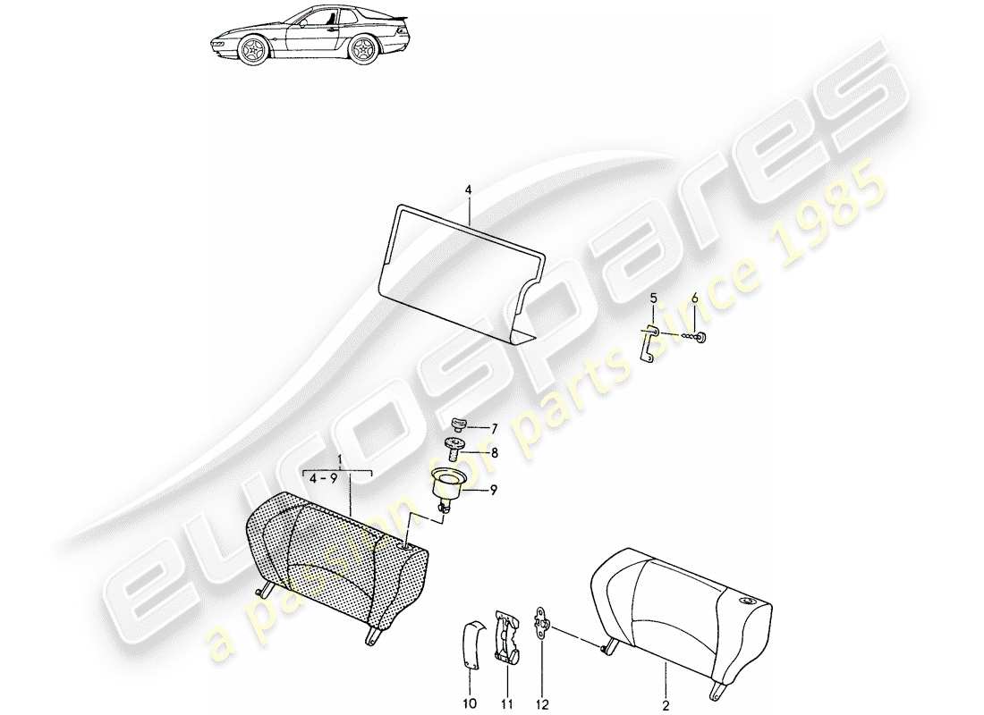 Porsche Seat 944/968/911/928 (1994) EMERGENCY SEAT - BACKREST - WITH: - RELEASE BUTTON - D - MJ 1994>> - MJ 1995 Part Diagram