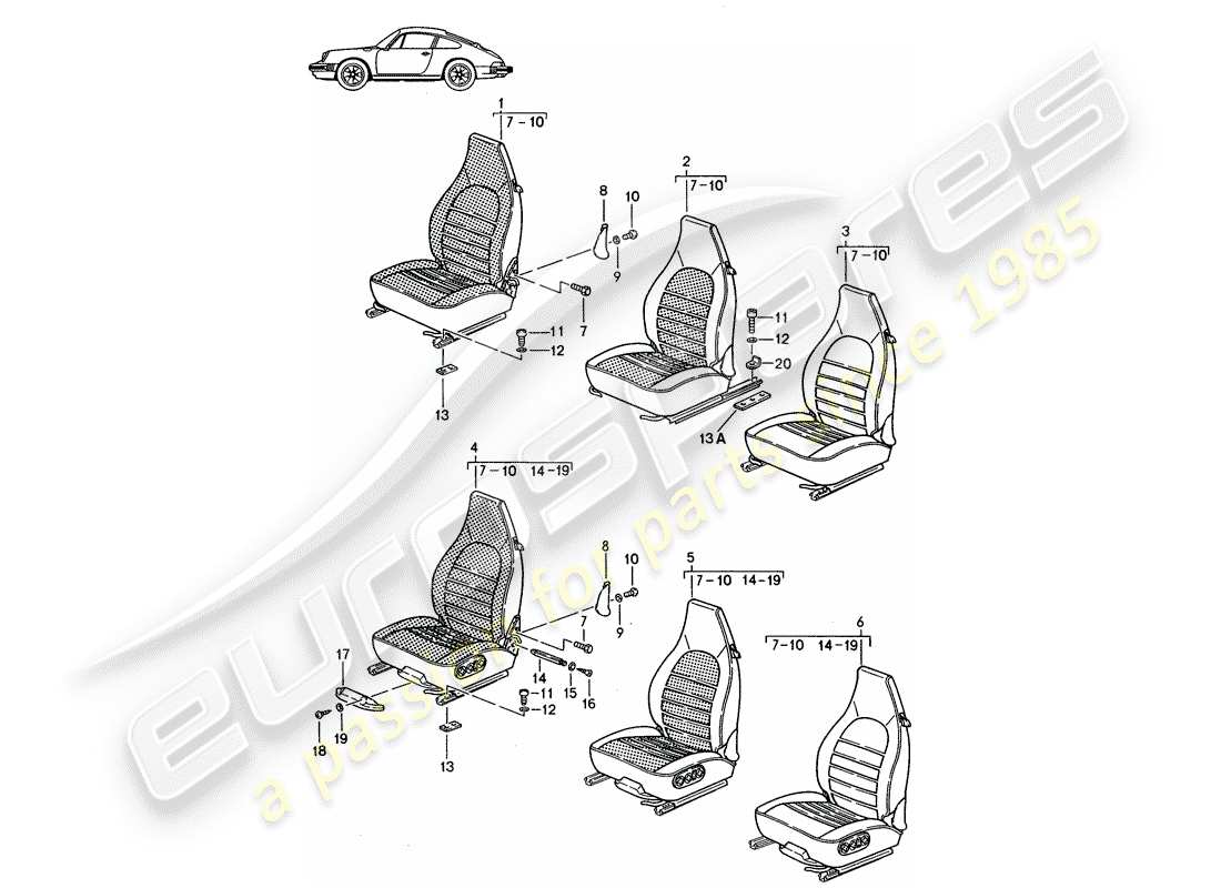 Porsche Seat 944/968/911/928 (1994) FRONT SEAT - COMPLETE - D - MJ 1985>> - MJ 1986 Part Diagram