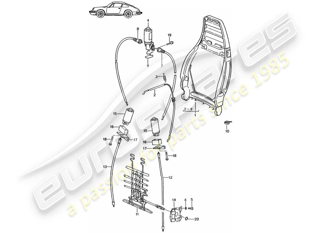 Porsche Seat 944/968/911/928 (1994) BACKREST FRAME - MANUALLY - ELECTRIC - LUMBAR SUPPORT - D - MJ 1987>> - MJ 1989 Part Diagram