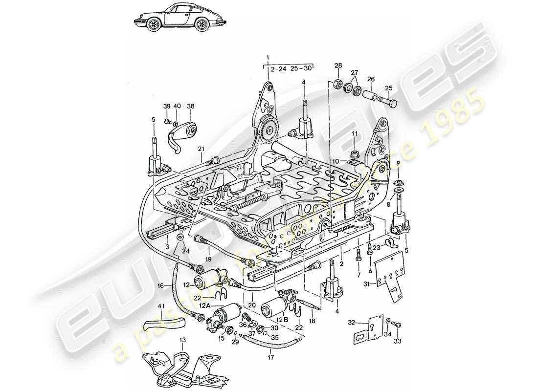Porsche Seat 944/968/911/928 (1994) FRAME FOR SEAT - ELECTRIC - D - MJ 1987>> - MJ 1989 Part Diagram