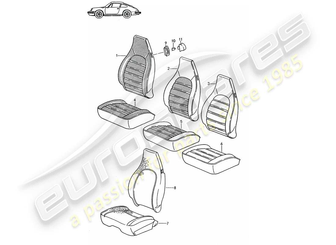 Porsche Seat 944/968/911/928 (1994) COVER - FRONT SEAT - D - MJ 1985>> - MJ 1986 Part Diagram