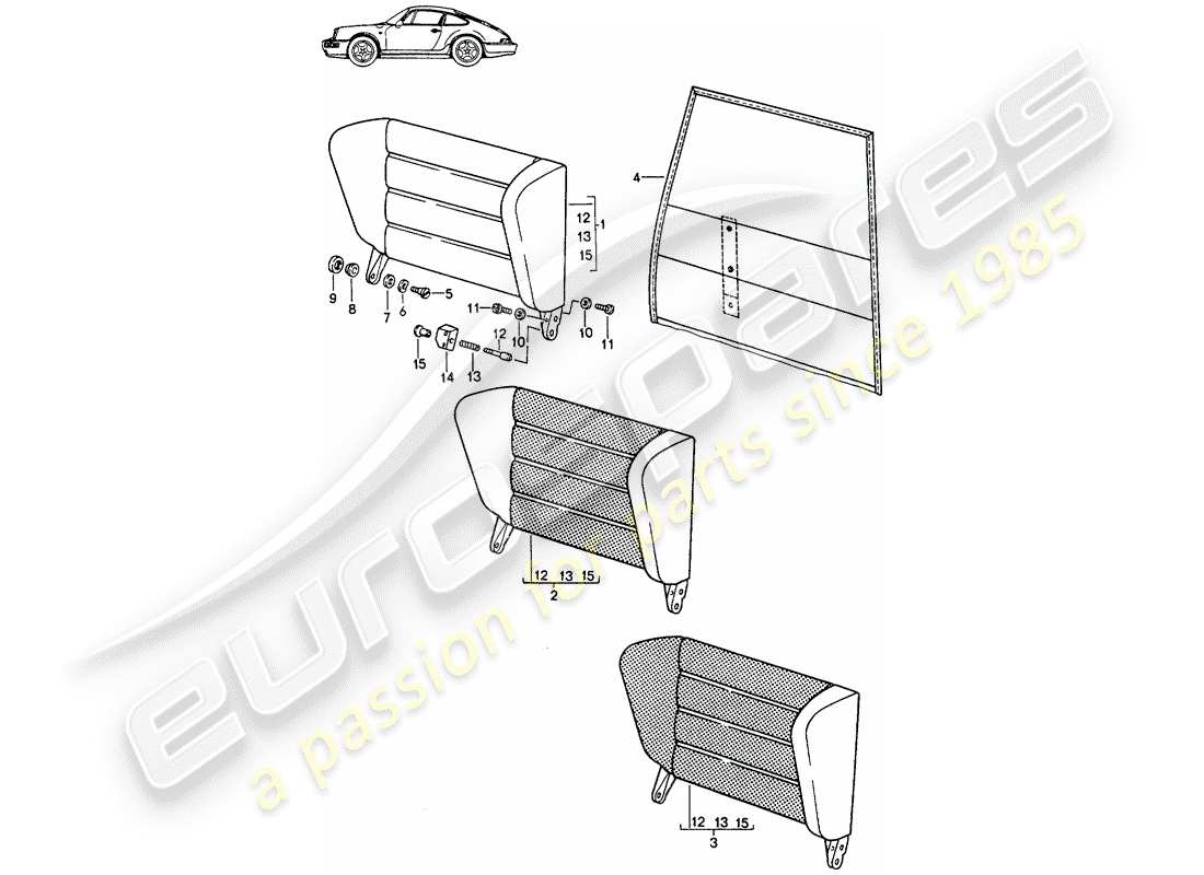 Porsche Seat 944/968/911/928 (1994) EMERGENCY SEAT BACKREST - WITH: - PULL-TYPE RELEASE - D - MJ 1989>> - MJ 1991 Part Diagram