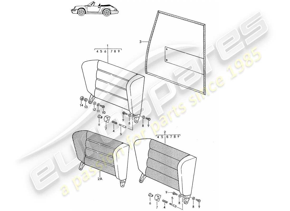 Porsche Seat 944/968/911/928 (1994) EMERGENCY SEAT BACKREST - WITH: - PULL-TYPE RELEASE - D - MJ 1989>> - MJ 1991 Part Diagram