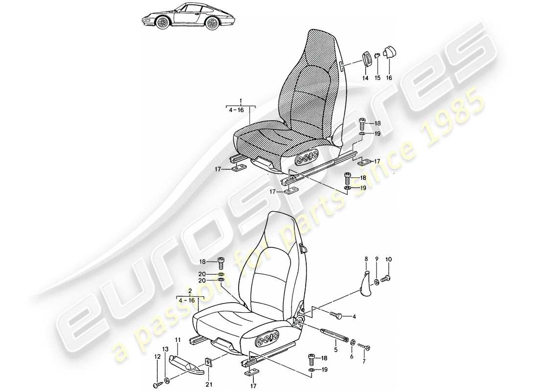 Porsche Seat 944/968/911/928 (1994) FRONT SEAT - - COMFORT SEAT - ALL-ELECTRIC - COMPLETE - D - MJ 1994>> - MJ 1998 Part Diagram