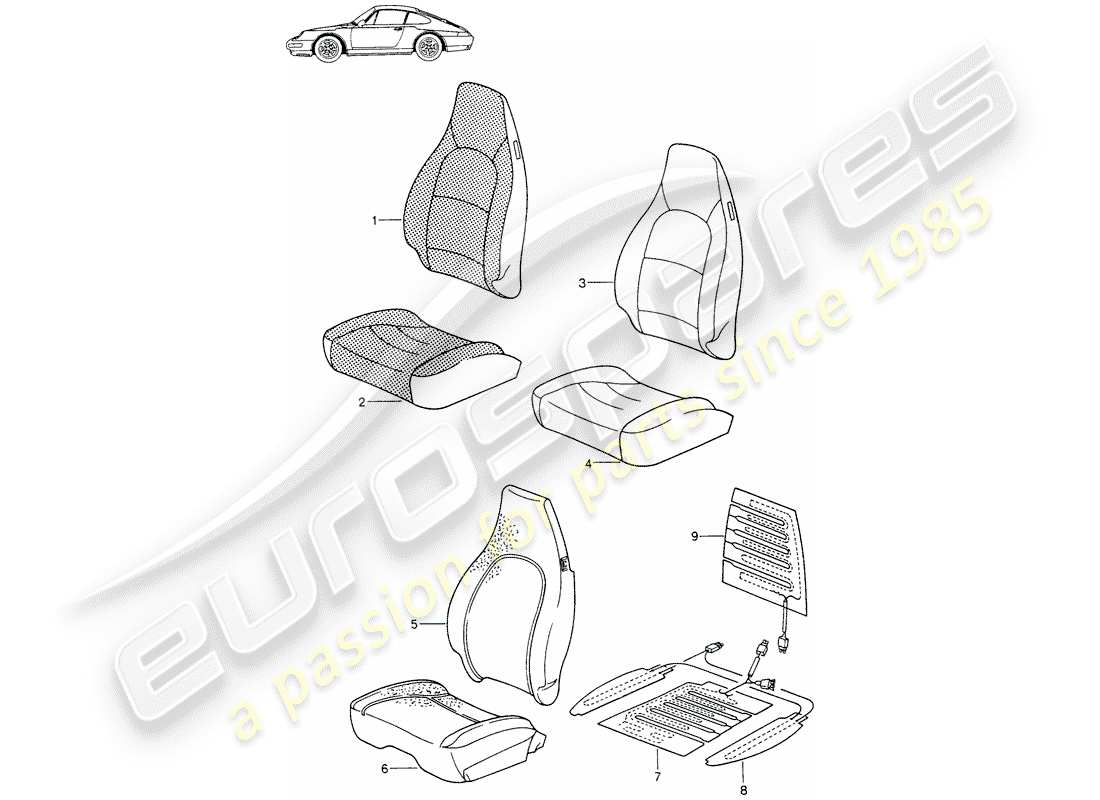 Porsche Seat 944/968/911/928 (1994) COVER - FRONT SEAT - D - MJ 1994>> - MJ 1998 Part Diagram