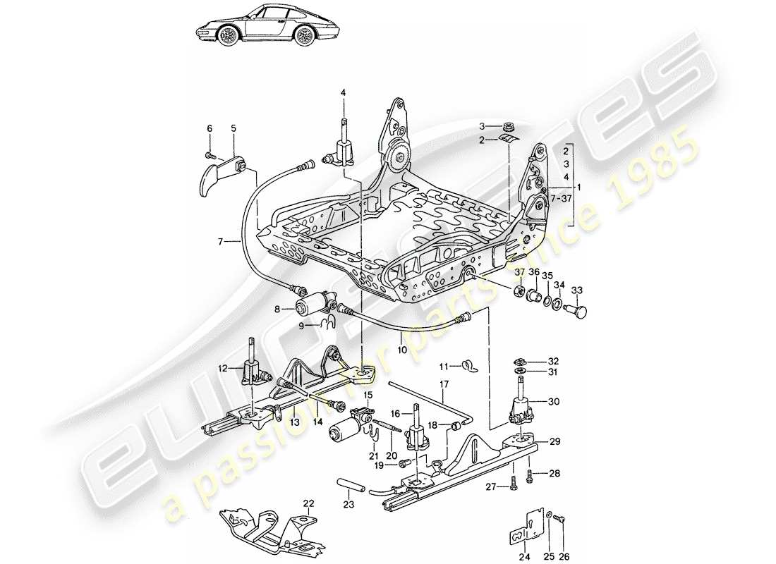 Porsche Seat 944/968/911/928 (1994) FRAME FOR SEAT - SPORTS SEAT - ELECT. VERTICAL ADJUSTMENT - D - MJ 1994>> - MJ 1994 Part Diagram