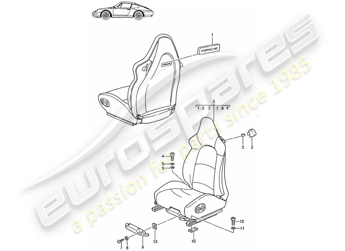 Porsche Seat 944/968/911/928 (1994) SPORTS SEAT - - COMPLETE - ELECT. VERTICAL ADJUSTMENT - D - MJ 1995>> - MJ 1998 Part Diagram