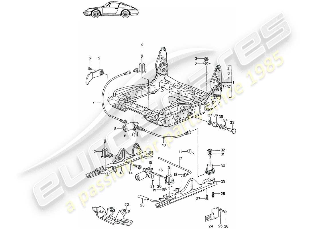 Porsche Seat 944/968/911/928 (1994) FRAME FOR SEAT - SPORTS SEAT - ELECT. VERTICAL ADJUSTMENT - D - MJ 1995>> - MJ 1998 Part Diagram