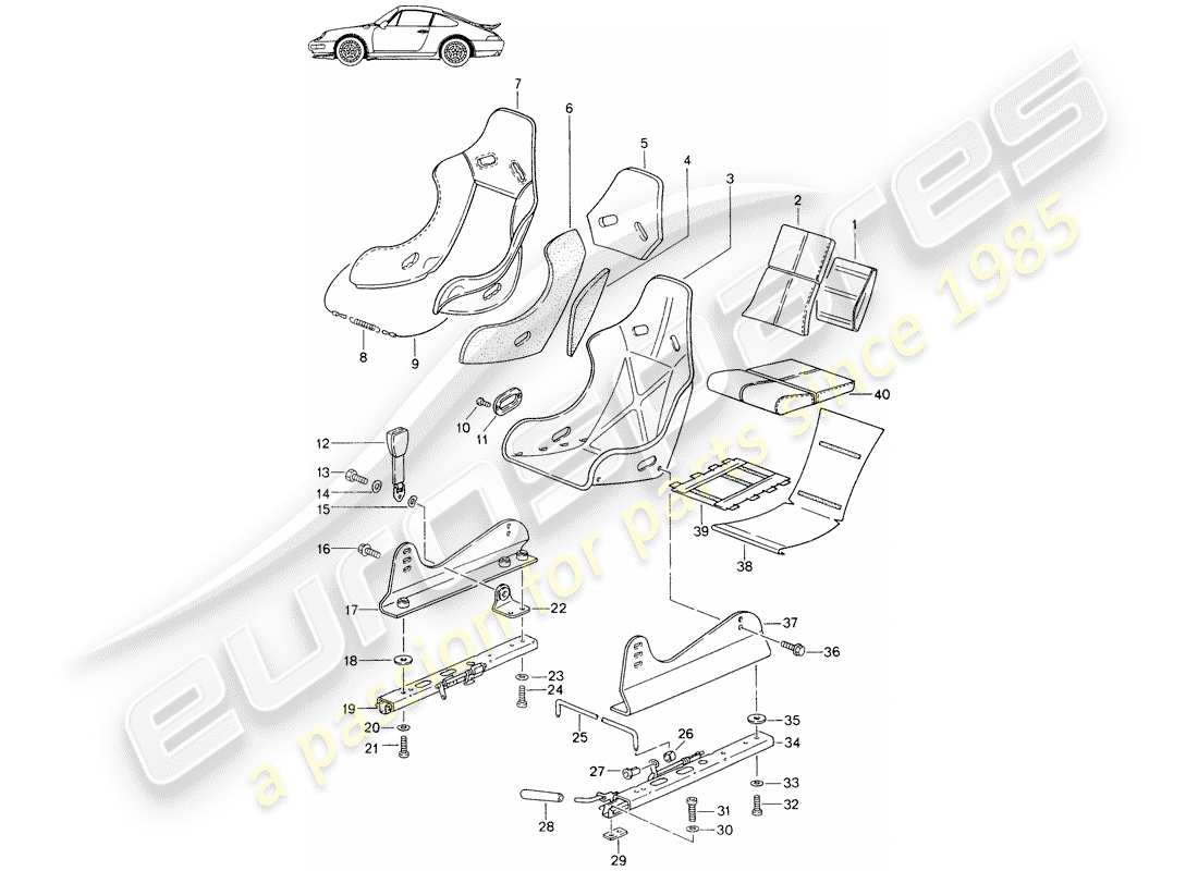Porsche Seat 944/968/911/928 (1994) SEAT - WITH: - WHOLE-LEATHER - COVER - D - MJ 1995>> - MJ 1996 Part Diagram