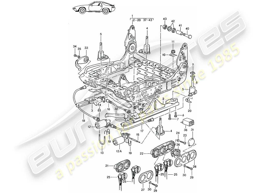 Porsche Seat 944/968/911/928 (1994) FRAME FOR SEAT - SPORTS SEAT - ELECTRICALLY ADJUSTABLE - D - MJ 1985>> - MJ 1986 Part Diagram