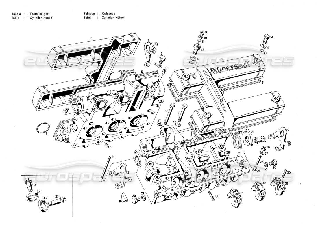 Maserati Merak 3.0 Cylinder Heads Parts Diagram