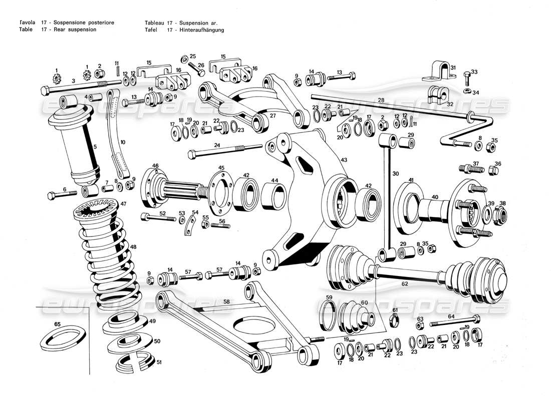 Maserati Merak 3.0 Rear Suspension Parts Diagram