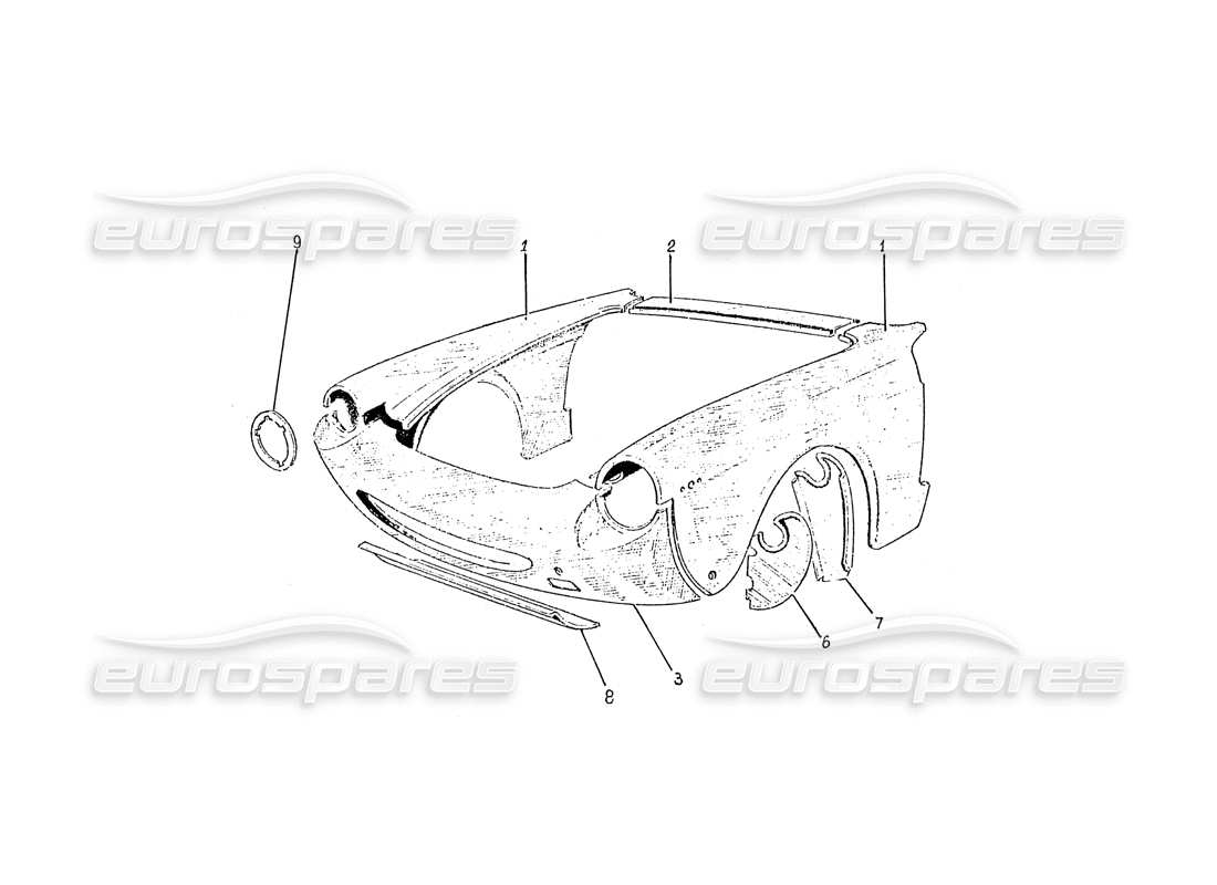Ferrari 330 GTC / 365 GTC (Coachwork) Front end panels (Edizione 1 and 2) Parts Diagram