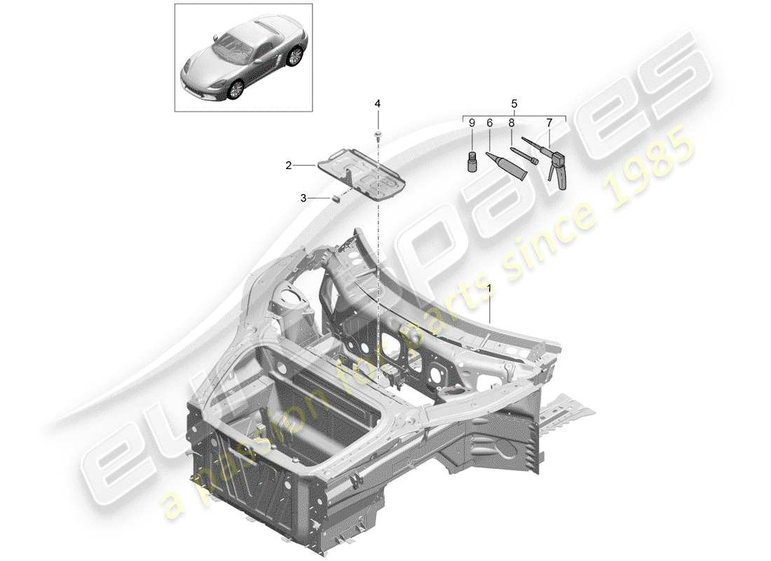 Porsche 718 Boxster (2020) front end Part Diagram