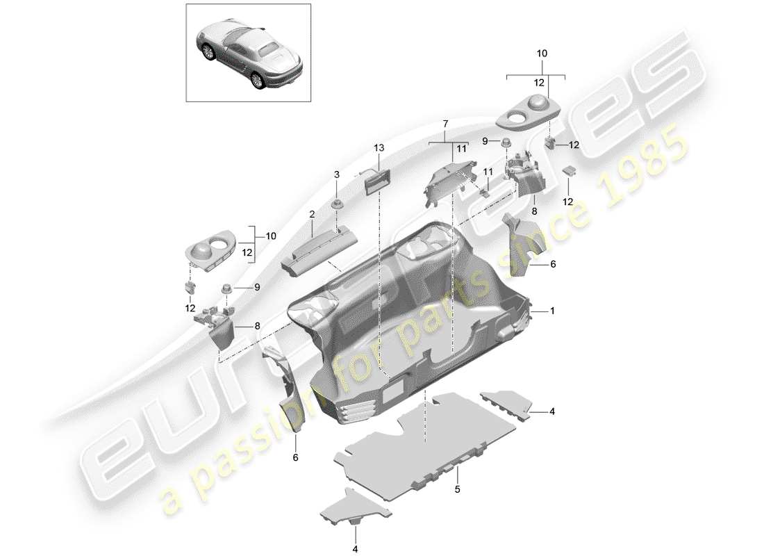 Porsche 718 Boxster (2020) boot lining Part Diagram