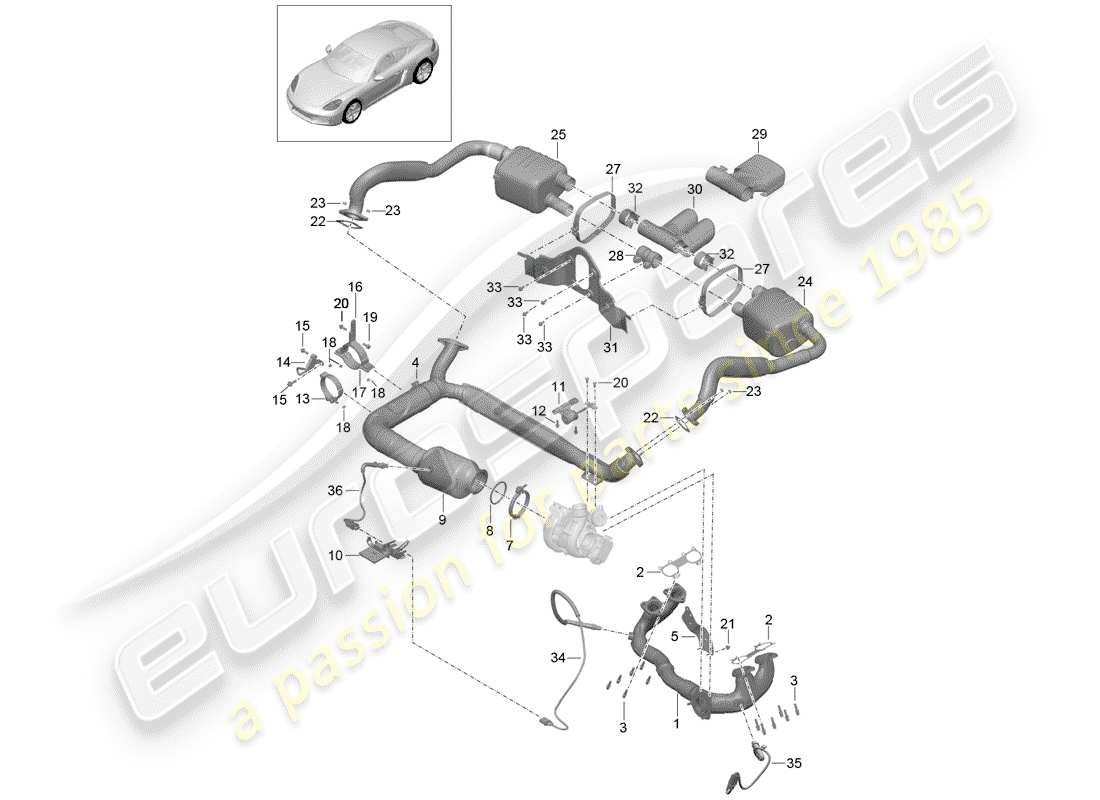 Porsche 718 Cayman (2018) Exhaust System Part Diagram