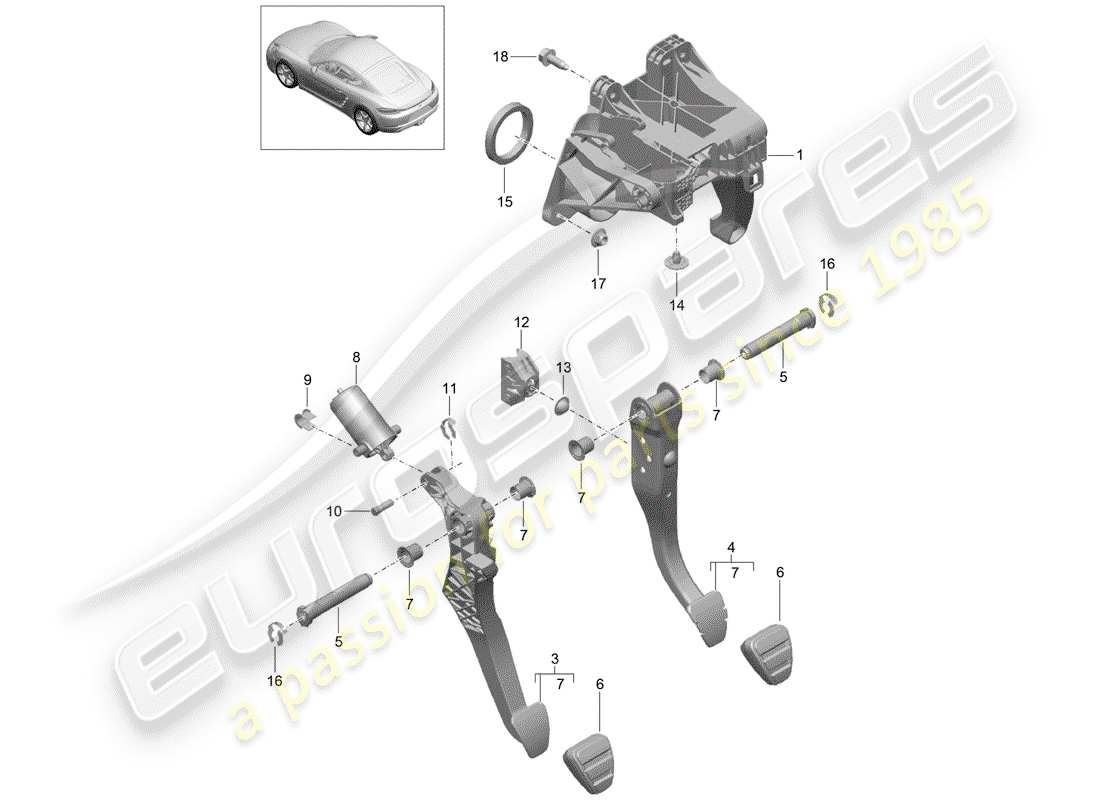 Porsche 718 Cayman (2018) BRAKE AND ACC. PEDAL ASSEMBLY Part Diagram