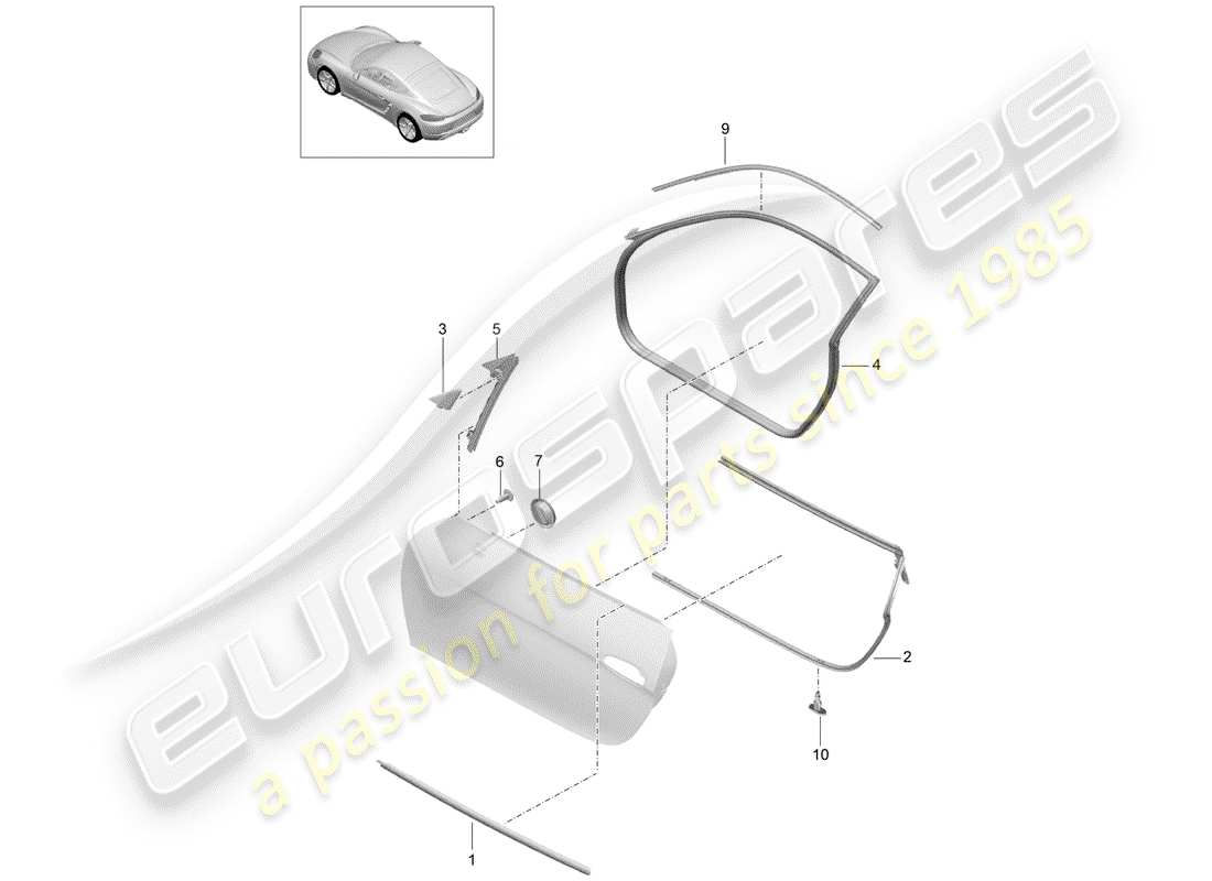 Porsche 718 Cayman (2018) DOOR SEAL Part Diagram