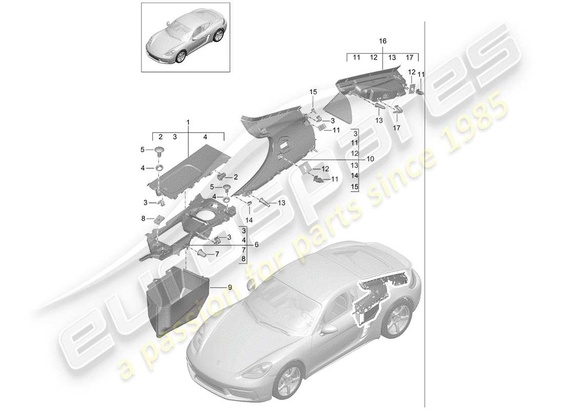 Porsche 718 Cayman (2018) trims Part Diagram