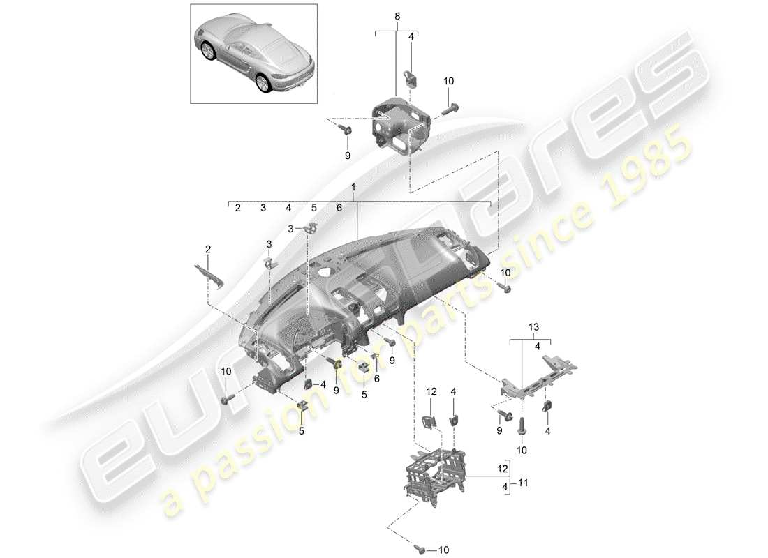 Porsche 718 Cayman (2018) dash panel trim Part Diagram