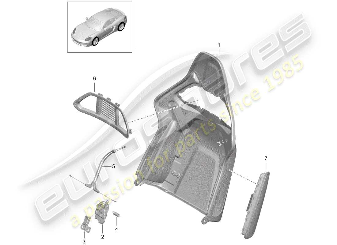 Porsche 718 Cayman (2018) backrest shell Part Diagram