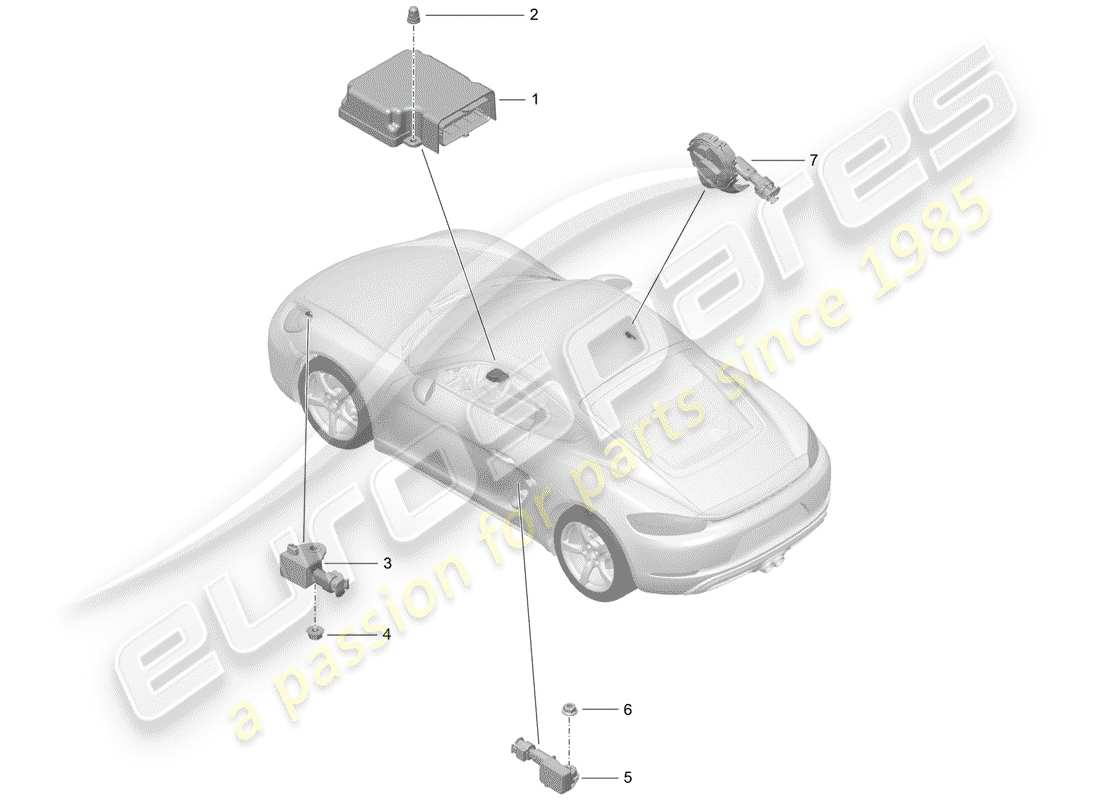 Porsche 718 Cayman (2018) air bag control module Part Diagram
