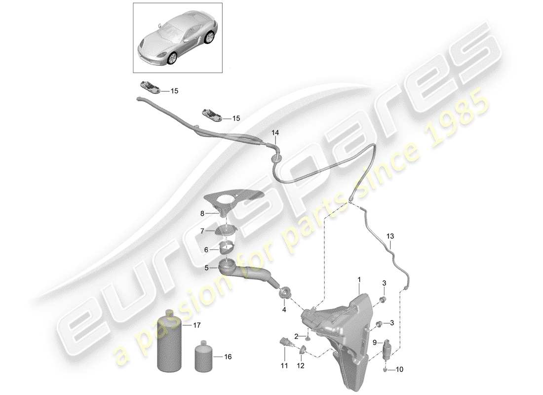 Porsche 718 Cayman (2018) windshield washer unit Part Diagram