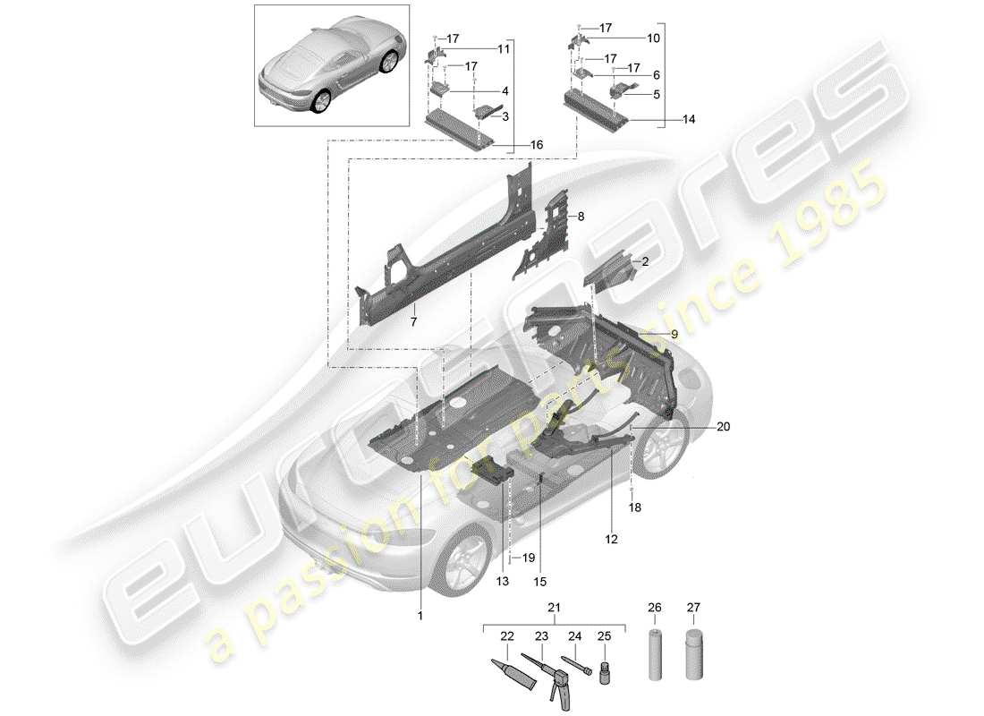 Porsche 718 Cayman (2019) floor plates Part Diagram