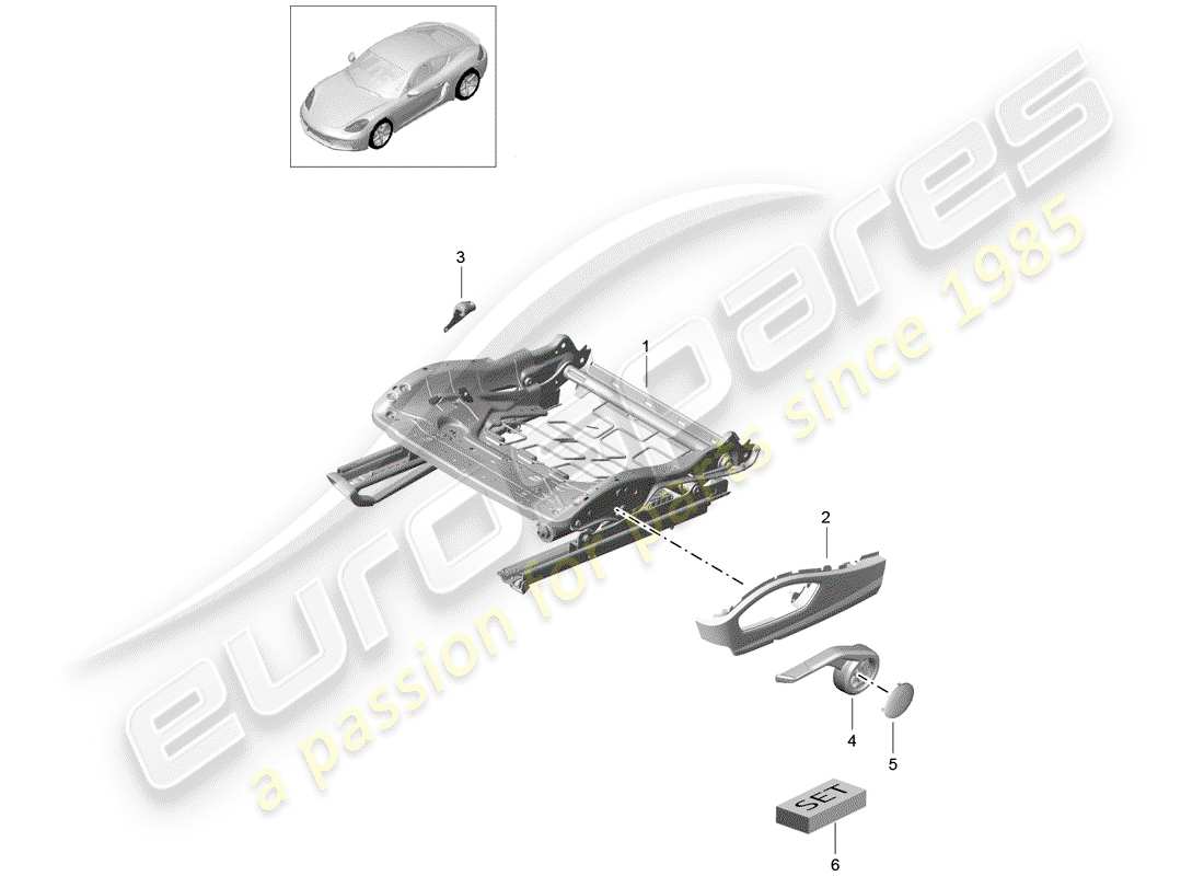 Porsche 718 Cayman (2019) seat frame Part Diagram