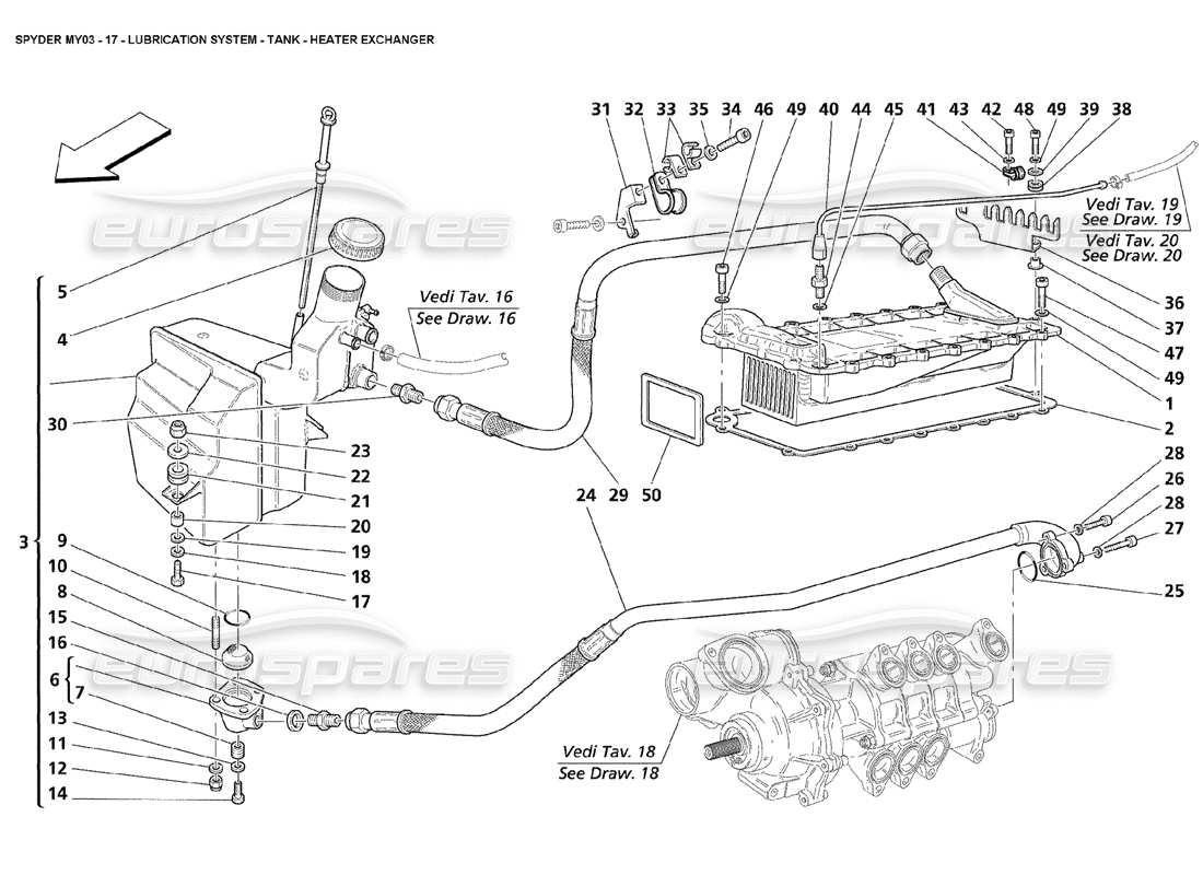 Maserati 4200 Spyder (2003) Lubrication System - Tank - Heater Exchanger Part Diagram