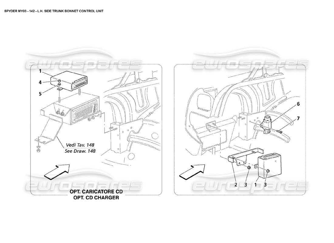 Maserati 4200 Spyder (2003) LH Side Trunk Bonnet Control Unit Part Diagram