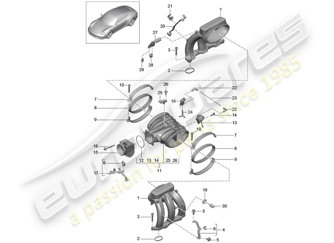 Porsche 991 (2014) intake air distributor Part Diagram