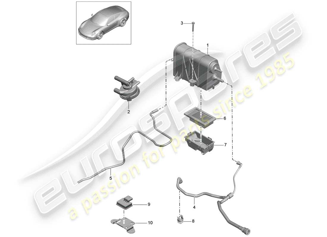Porsche 991 (2014) EVAPORATIVE EMISSION CANISTER Part Diagram