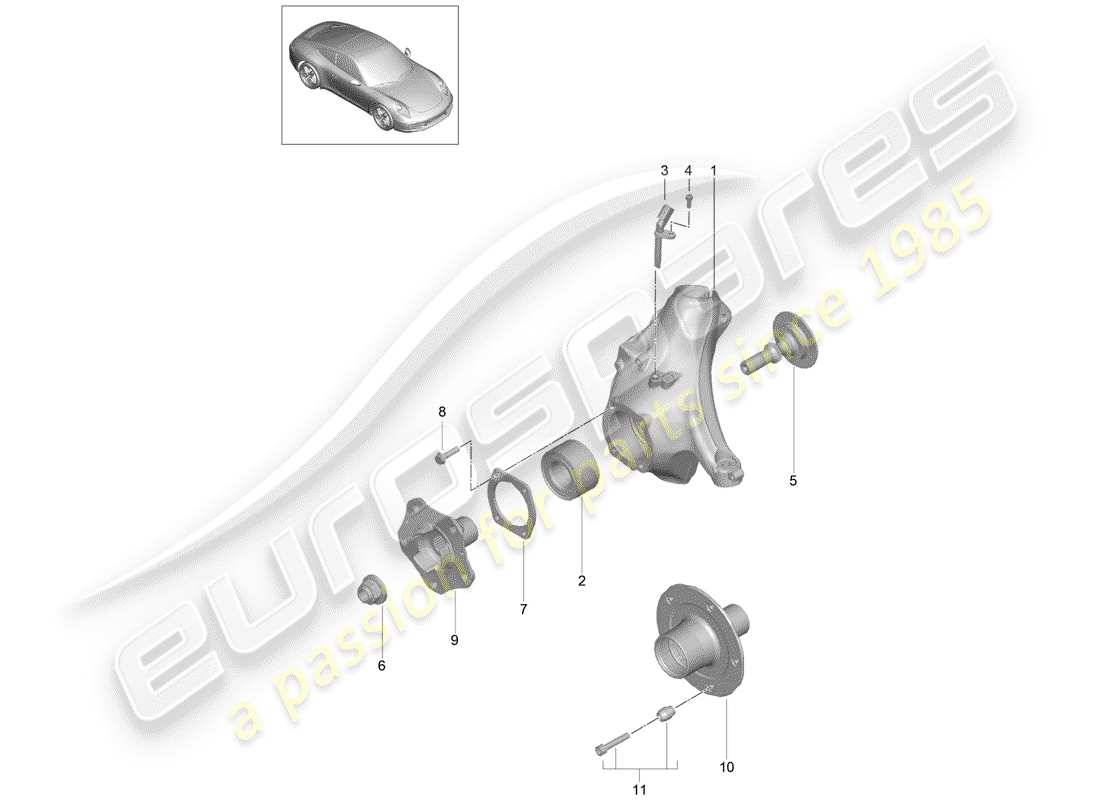 Porsche 991 (2014) wheel carrier Part Diagram