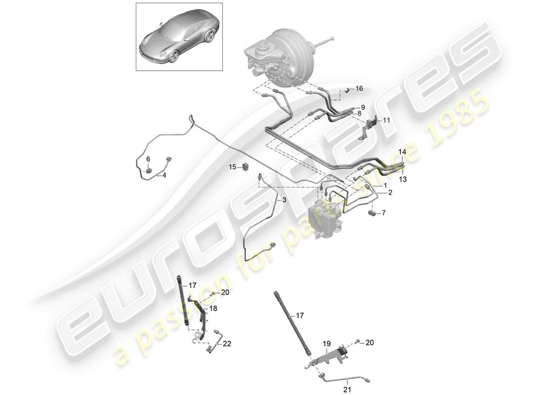 Porsche 991 (2014) brake lines Part Diagram