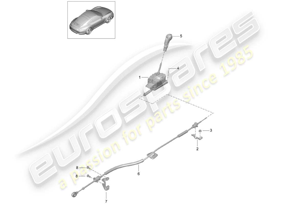Porsche 991 (2014) selector lever Part Diagram