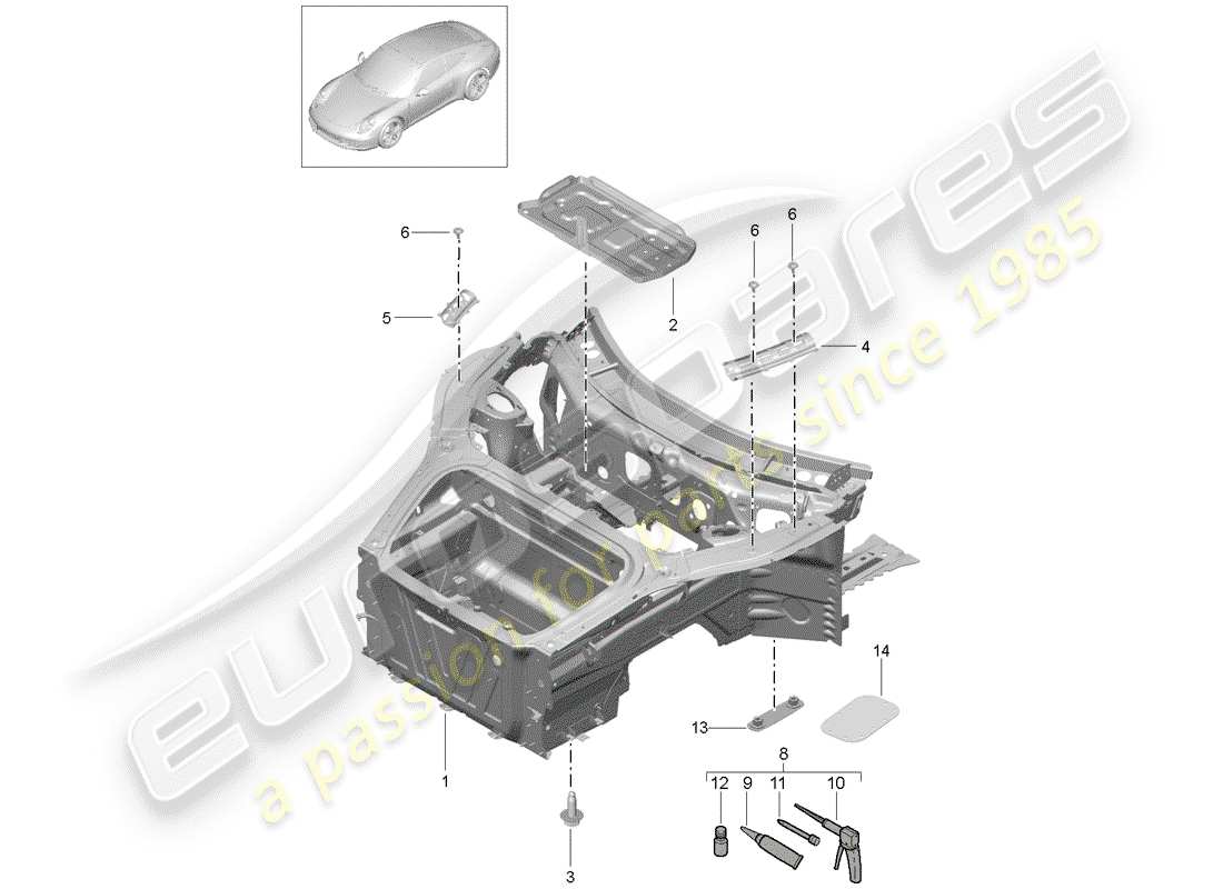 Porsche 991 (2014) front end Part Diagram