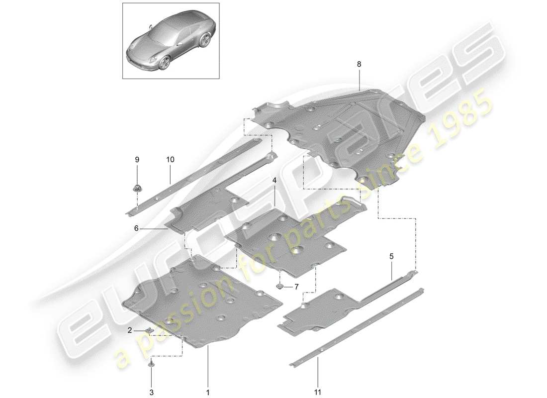 Porsche 991 (2014) UNDERBODY LINING Part Diagram