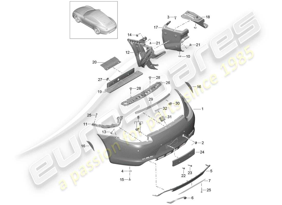 Porsche 991 (2014) BUMPER Part Diagram