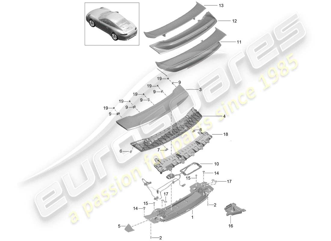 Porsche 991 (2014) REAR SPOILER Part Diagram