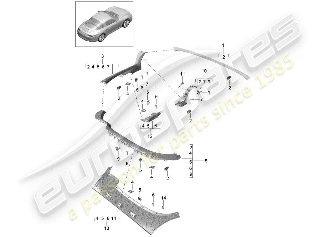 Porsche 991 (2014) trims Part Diagram