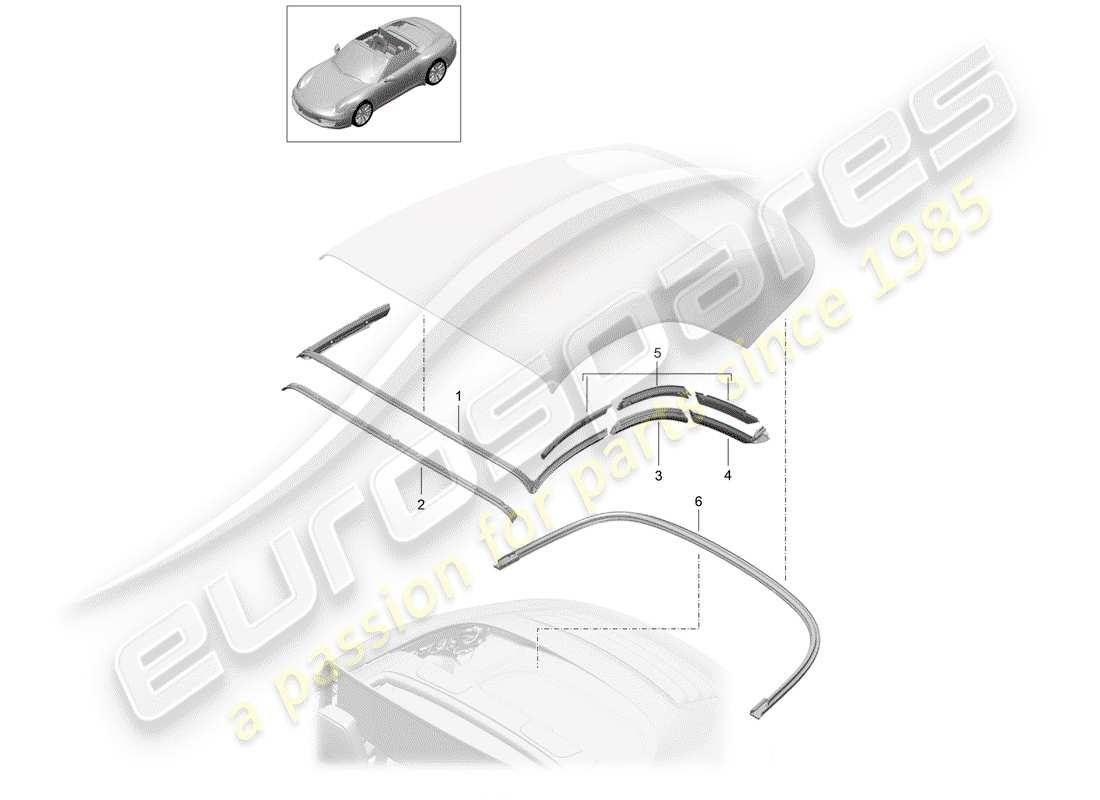 Porsche 991 (2014) Convertible top Part Diagram