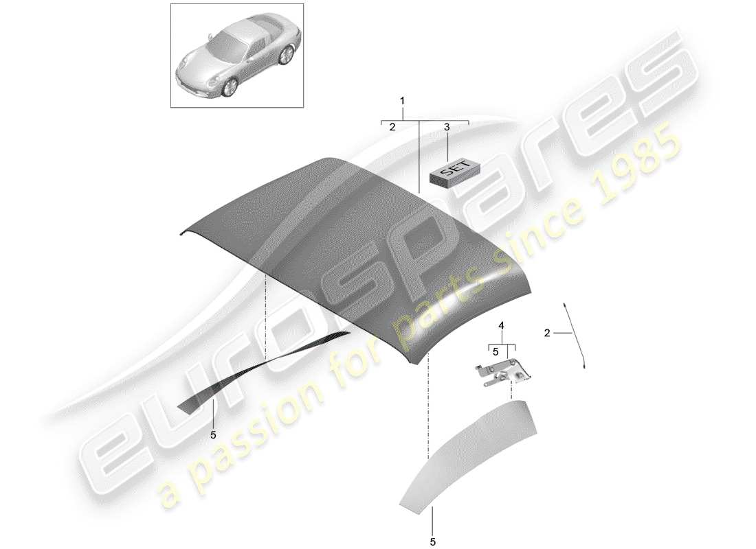 Porsche 991 (2014) convertible top covering Part Diagram