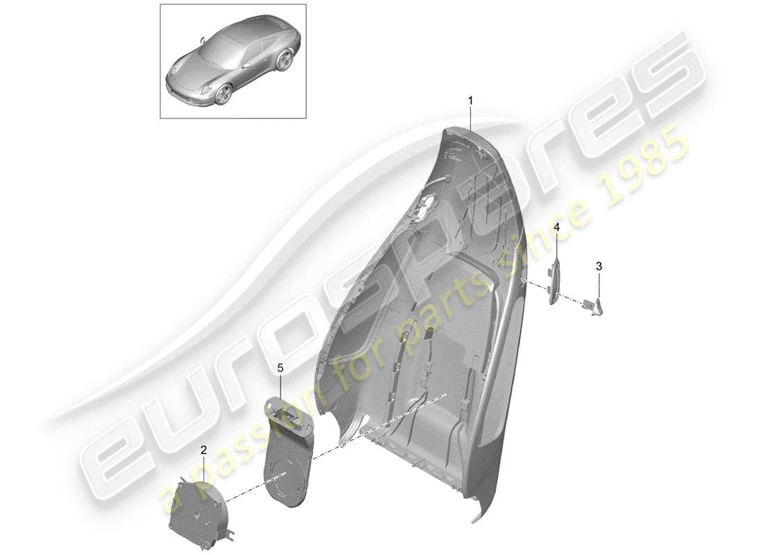 Porsche 991 (2014) backrest shell Part Diagram