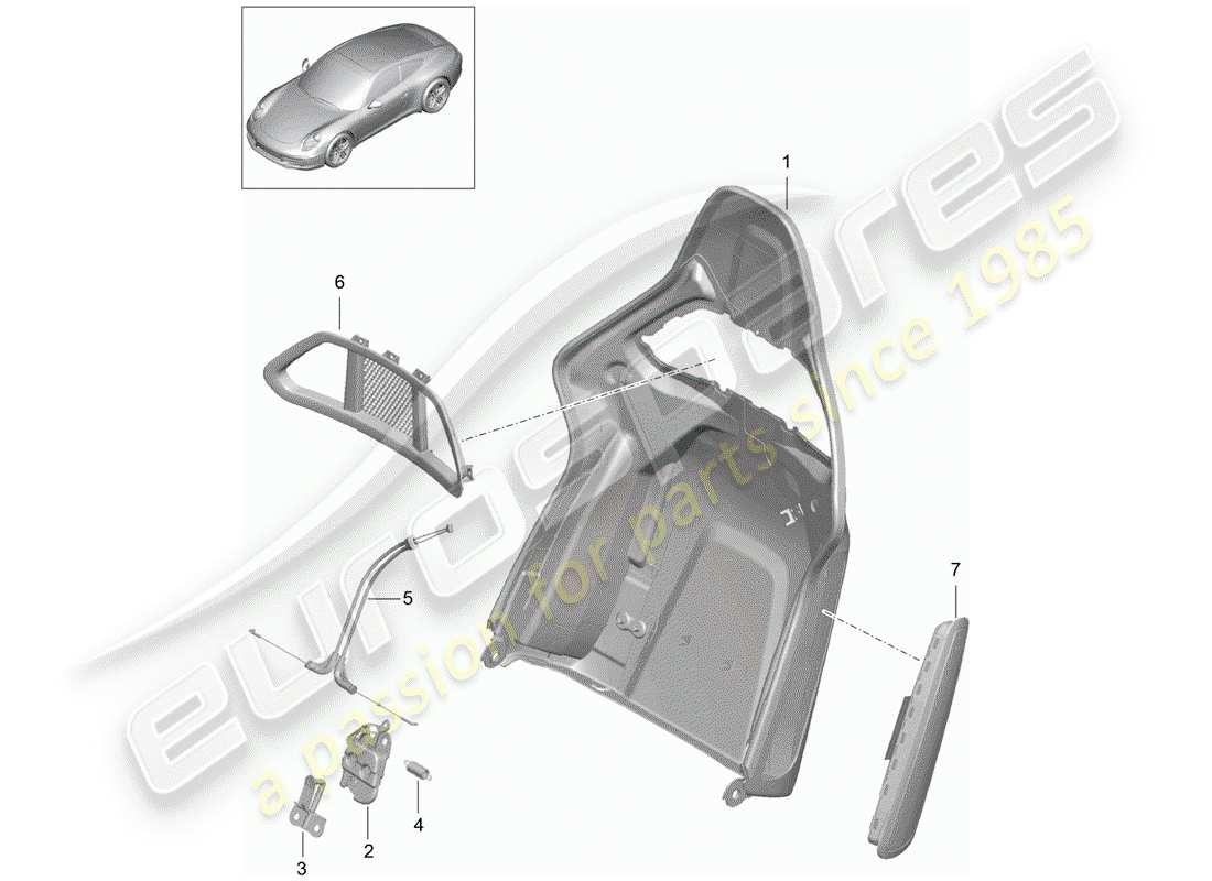 Porsche 991 (2014) backrest shell Part Diagram