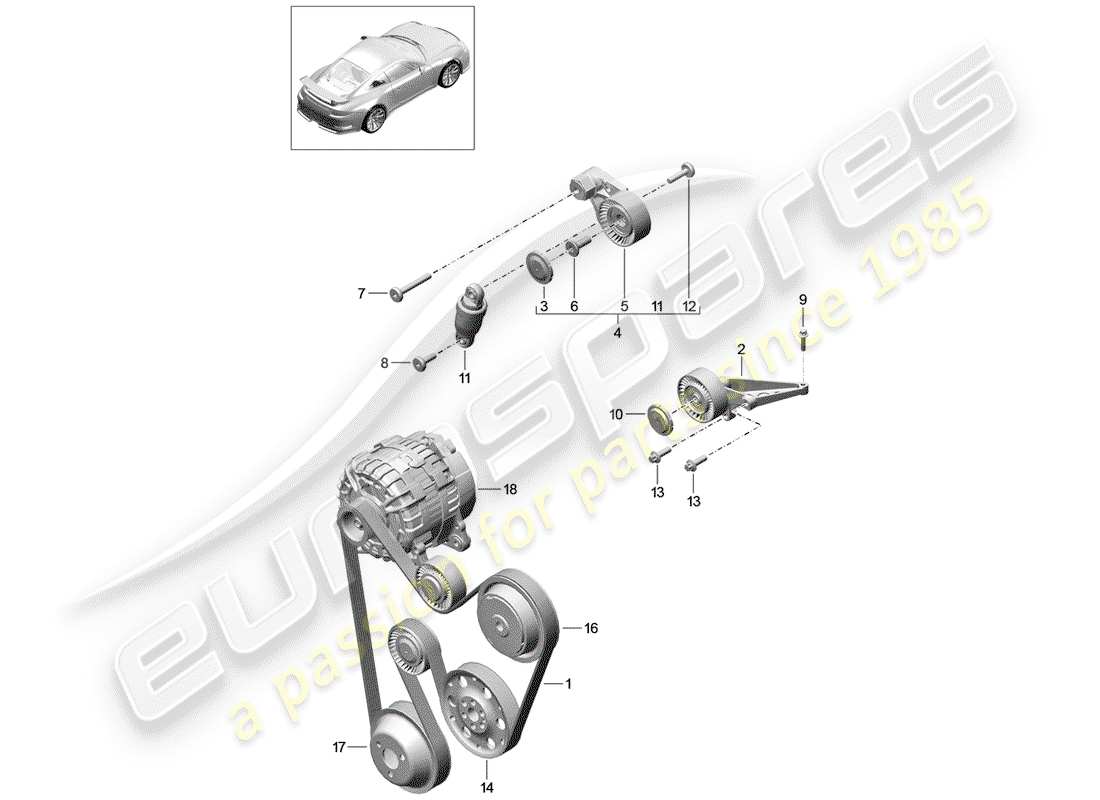 Porsche 991R/GT3/RS (2014) v-ribbed belt Part Diagram