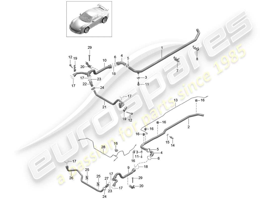 Porsche 991R/GT3/RS (2014) water cooling Part Diagram