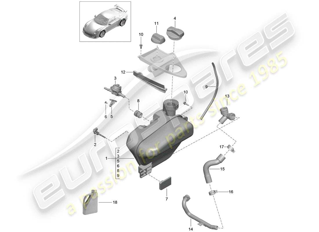 Porsche 991R/GT3/RS (2014) water cooling Part Diagram