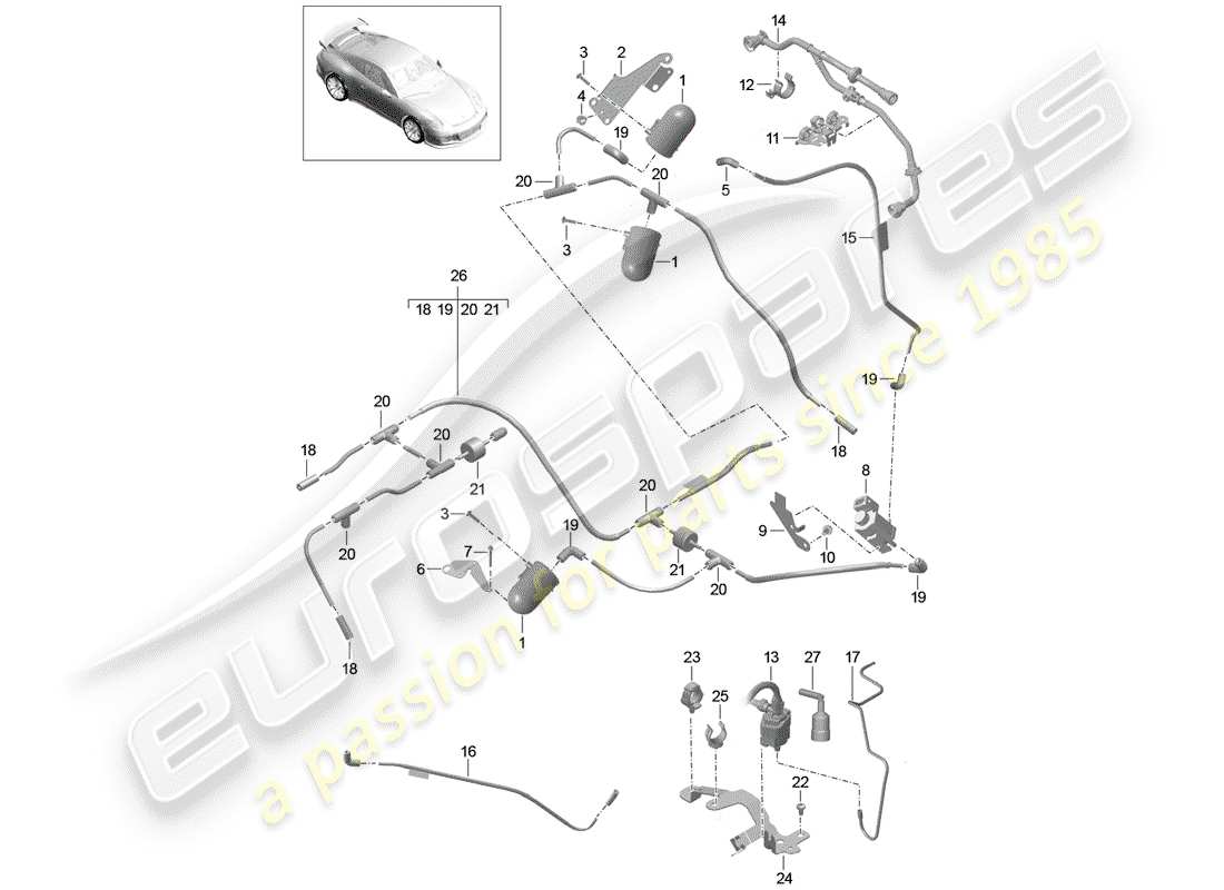 Porsche 991R/GT3/RS (2014) VACUUM SYSTEM Part Diagram